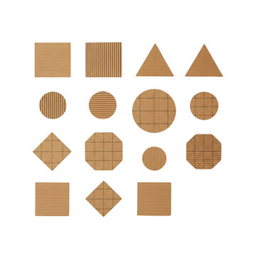 Set of various geometric shapes made from textured brown cardboard paper material