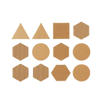 Set of various geometric shapes made of textured brown cardboard material