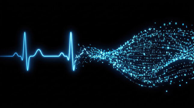 Personalized medicine ai digital pulse and data wave on black background