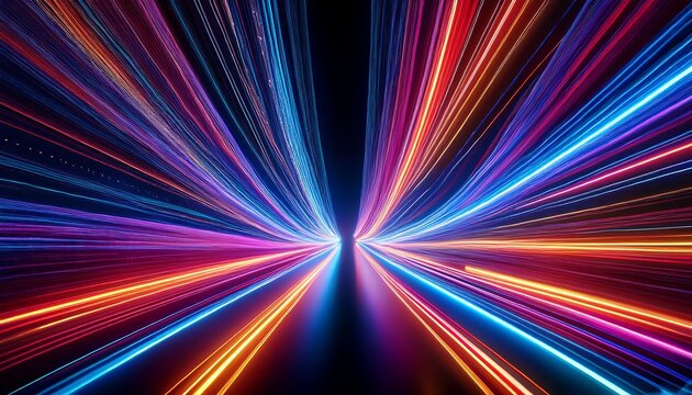 dynamic electric light trails creating an abstract energy flow in a dark space with vibrant patterns