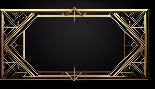 elegant art deco geometric frame in gold a vintage border design on a black background