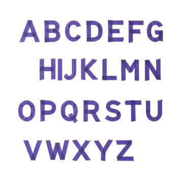 Purple tape alphabet set with capital letters in a retro video game style