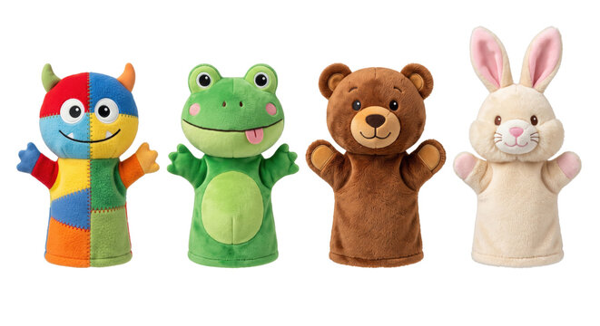 Set of cute colorful plush animal hand puppets