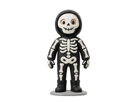 Little child wearing a spooky skeleton costume for halloween