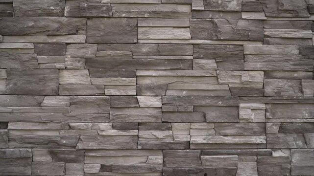 Textured stone wall composed of layered rectangular blocks in varying shades of gray beige. Natural rough surfaces subtle shadows create depth