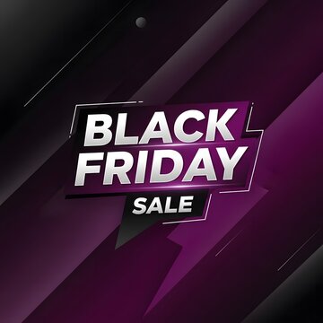 Black Friday sale banner with glowing neon text. Cyber discount event promotion on dark futuristic background.