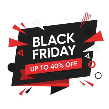 Black Friday sale banner with bold discount offer. Explosive retail promotion graphic for up to 40 percent off deals.