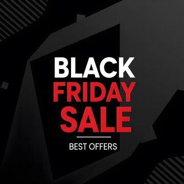 Black Friday sale banner with bold red text on dark background. High-impact retail discount promotion for e-commerce and advertising campaigns.