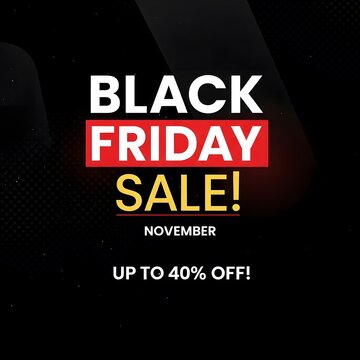Black Friday sale banner with bold discount offer. High-impact retail promotion graphic for November shopping event.