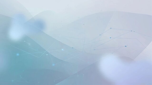 Abstract minimal light blue technology background with glowing connected nodes dynamic wave lines and copy space