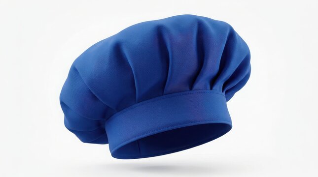 A blue chef hat made of fabric, isolated on a white background, representing cooking, culinary arts, or kitchen equipment