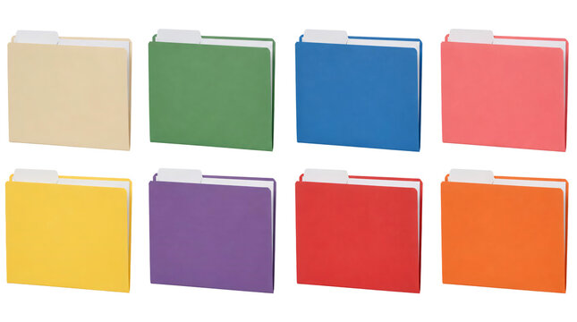 A set of file folders isolated on transparent background.