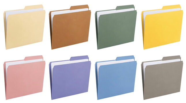 A set of file folders isolated on transparent background.