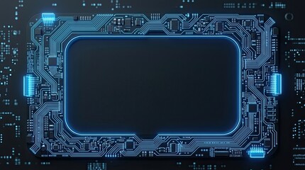 Fototapeta premium Digital technology circuit board frame with glowing blue neon lines technology background abstract electronics