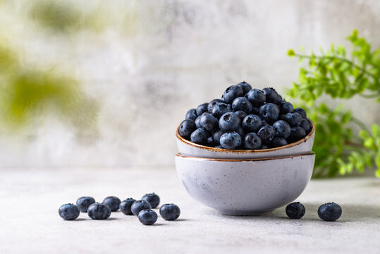 Fresh ripe blueberry berries in bowl