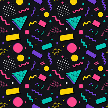 Seamless Memphis pattern on black background