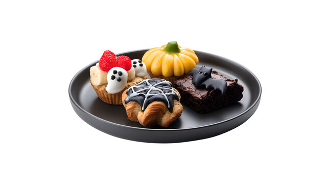 Halloween treats on black plate festive desserts
