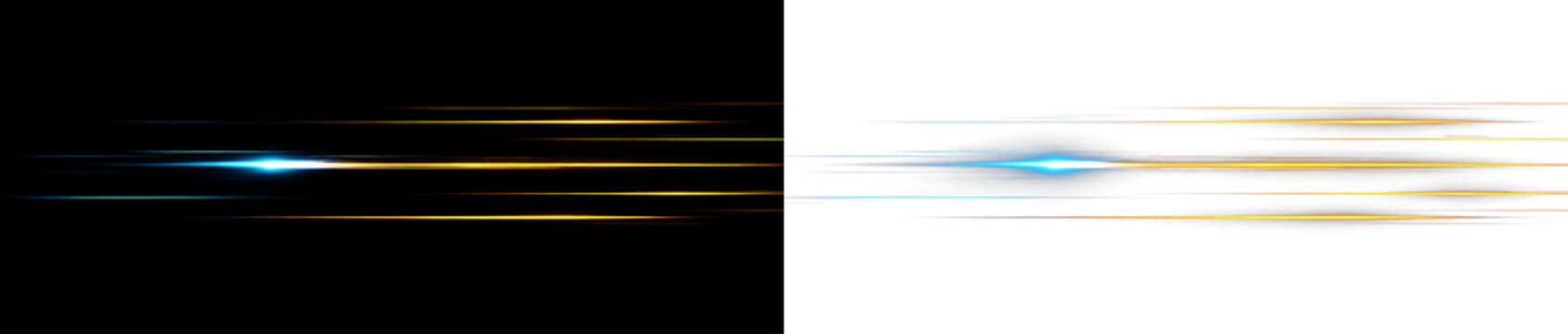 Horizontal light streak overlay with glowing motion lines for futuristic speed and abstract design