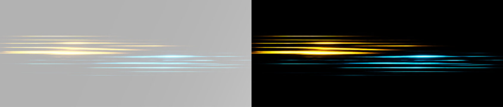 Horizontal glowing light beams with dynamic speed trails for modern futuristic motion design