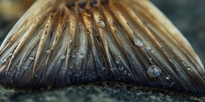 Closeup of Fish Tail with Water Drops on a Textured Surface