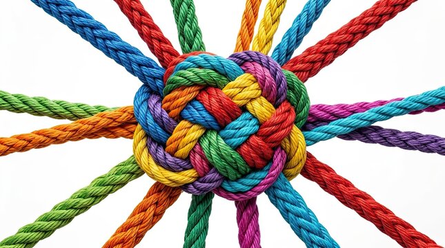 Veterans day central colorful rope knot representing unity and network with connection teamwork diversity collaboration colorful together strength structure