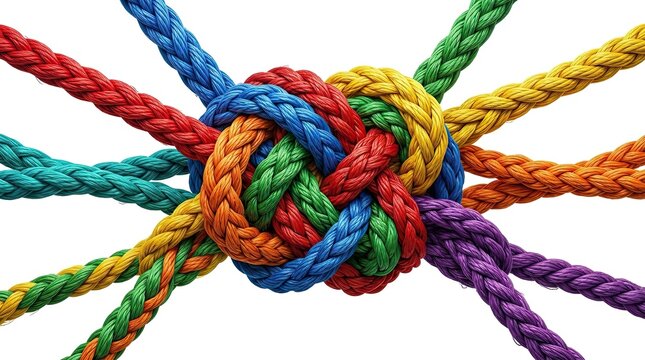 Veterans day colorful ropes tied in a complex knot symbolizing strength unity and connection with colorful connection strength isolated background together