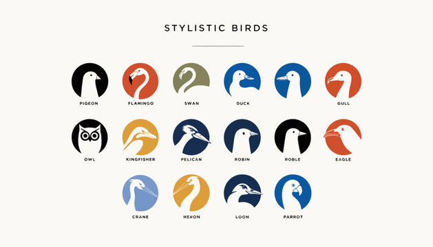 Stylistic Bird Icons Collection for Design Projects