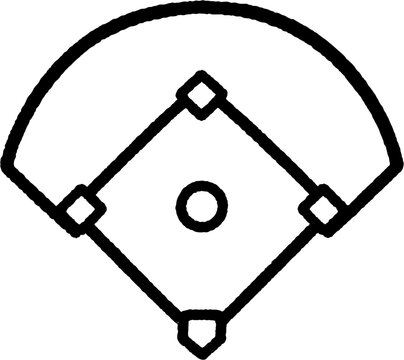 Baseball field diamond infield hand drawn line art illustration