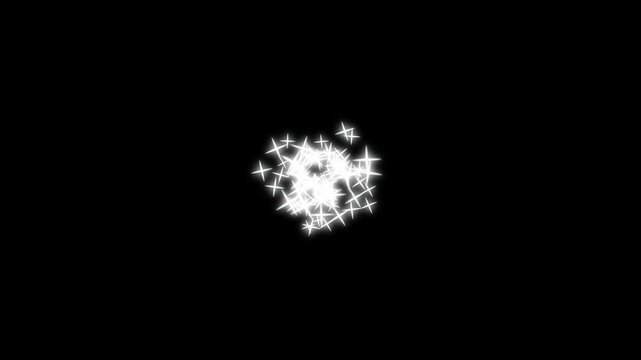 Twinkling magic line animation with glowing white starlight trail, glitter sparkle stars, fairy dust particles, magical pixie dust burst and seamless black background motion graphics in ultra HD 4K