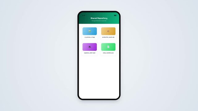 Shared Repository File Management UI Display on Smartphone Screen Loop Animation