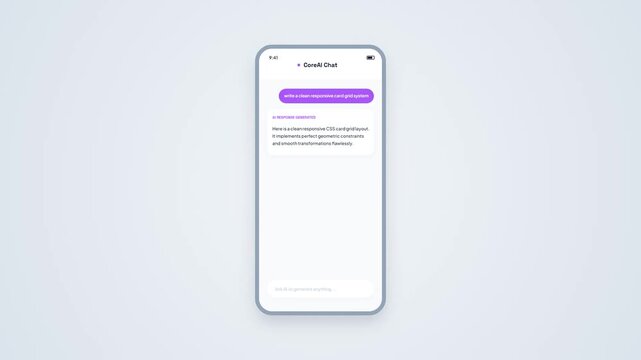 AI Chat Mobile App User Interface Animation Showing Text Input Prompt and Automated Response Message Display