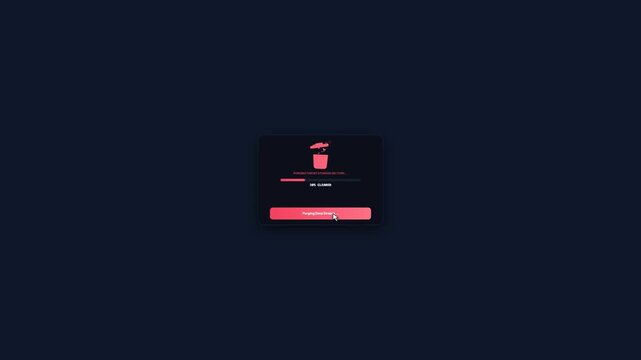 Storage Clear File Deletion Modal Popup showing Trash Can Icon with Data Purging Progress Bar UI UX Template Design Vector Animation