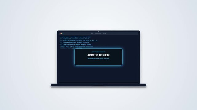 Cyber Security Laptop Terminal Port Hack Command Line Screen Network Scan Simulation
