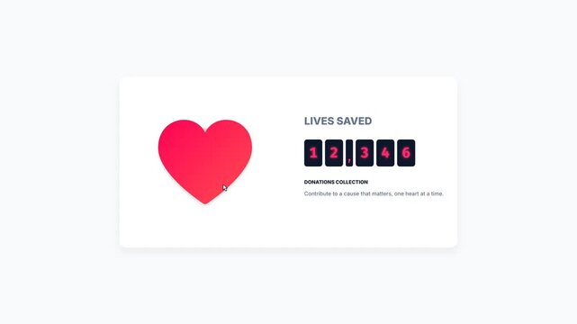 Lives Saved Charity Donation Collection UI Animation with Heart Icon Counter for Humanitarian Fundraiser Project