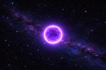 Fototapeta premium Glowing Purple Star in a Dark Galactic Background with Nebulae