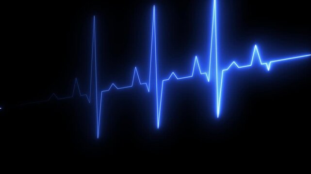 Motion graphics of ECG medical concept video. neon heartbeat pulse animation. Neon Digital Heartbeat Plus Animation. Neon heartbeat on black isolated background. Motion graphics of science concept, 4k