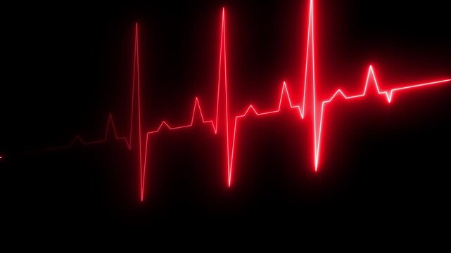 Motion graphics of ECG medical concept video. neon heartbeat pulse animation. Neon Digital Heartbeat Plus Animation. Neon heartbeat on black isolated background. Motion graphics of science concept, 4k