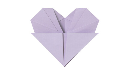 Delicate lavender paper origami heart shape, isolated on transparent background