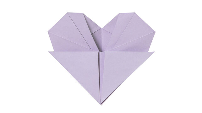 Delicate lavender paper origami heart shape, isolated on transparent background