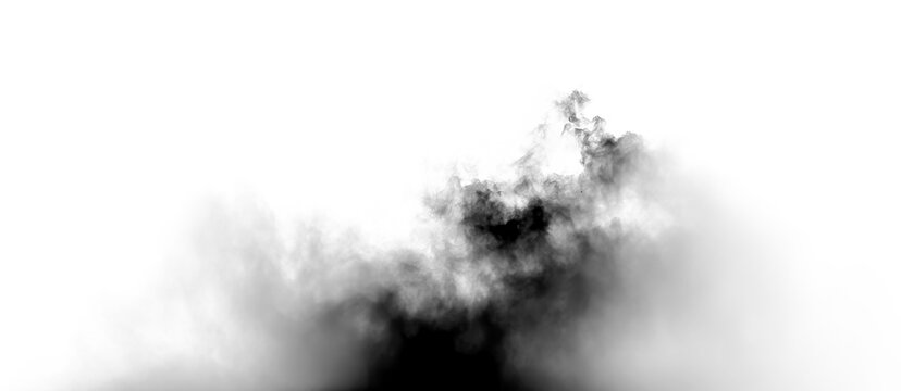 Dark smoke rises and disperses on a transparent background during an unknown time of day