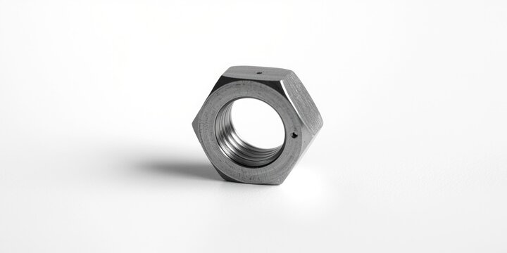 Metal Hex Nut Isolated on White with Soft Shadow
