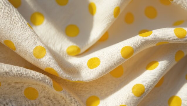 Textured Fabric with Yellow Polka Dots in Natural Light