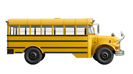 Classic yellow school bus with black wheels and windows, isolated on transparent background © Nicolas