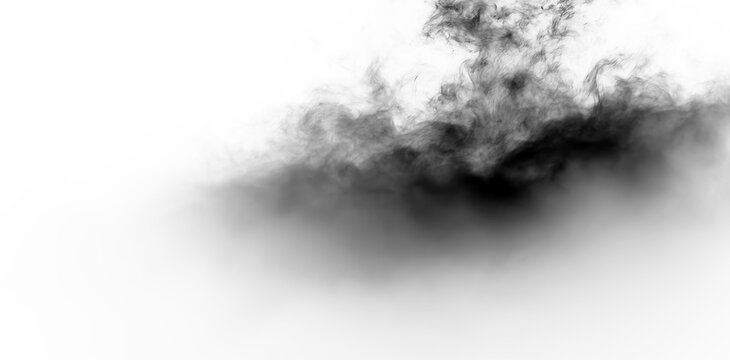 Black smoke on a transparent background rising in a swirling motion during a daytime event or activity