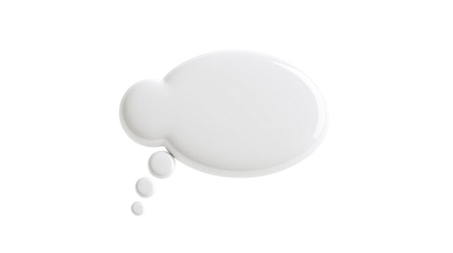 Glossy white thought bubble with small dots, isolated on transparent background