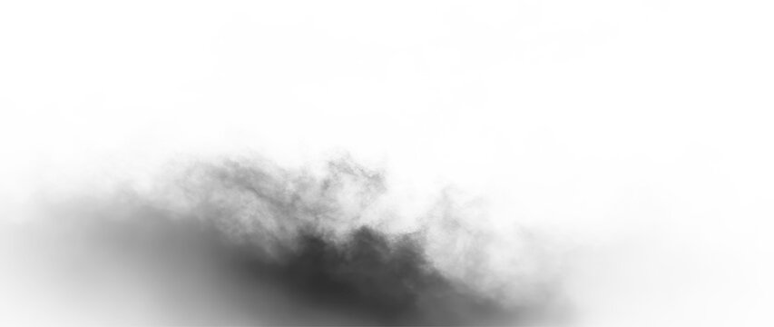 Black smoke on a transparent background with soft edges appearing at the top left corner and gradually fading into white space over time