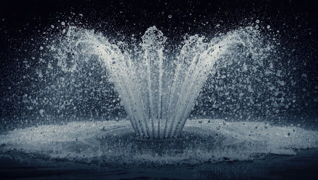 Water Fountain Splashing in Dark Background with Dramatic Spray Effects