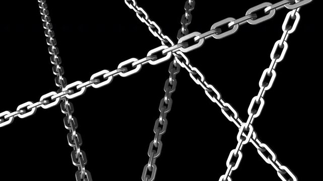 Crossed steel chains animation on transparent background