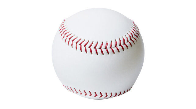 Classic white baseball with red stitching, isolated on transparent background