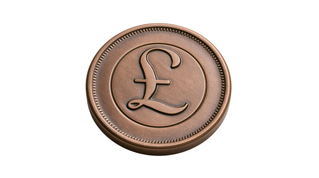 Bronze coin with pound symbol, isolated on transparent background